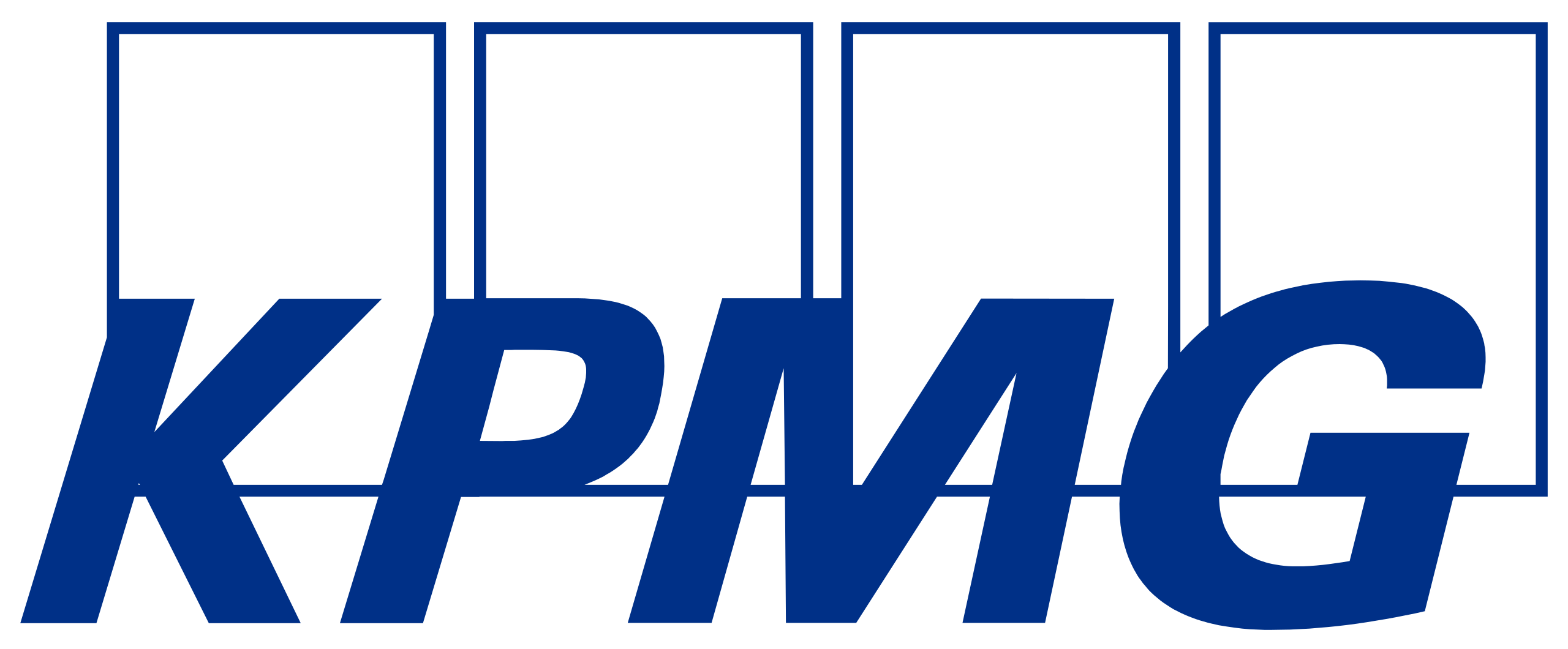 KPMG logo, featuring the company name in blue capital letters beneath four blue rectangles, was prominently displayed at the OutSystems NextStep Experience.