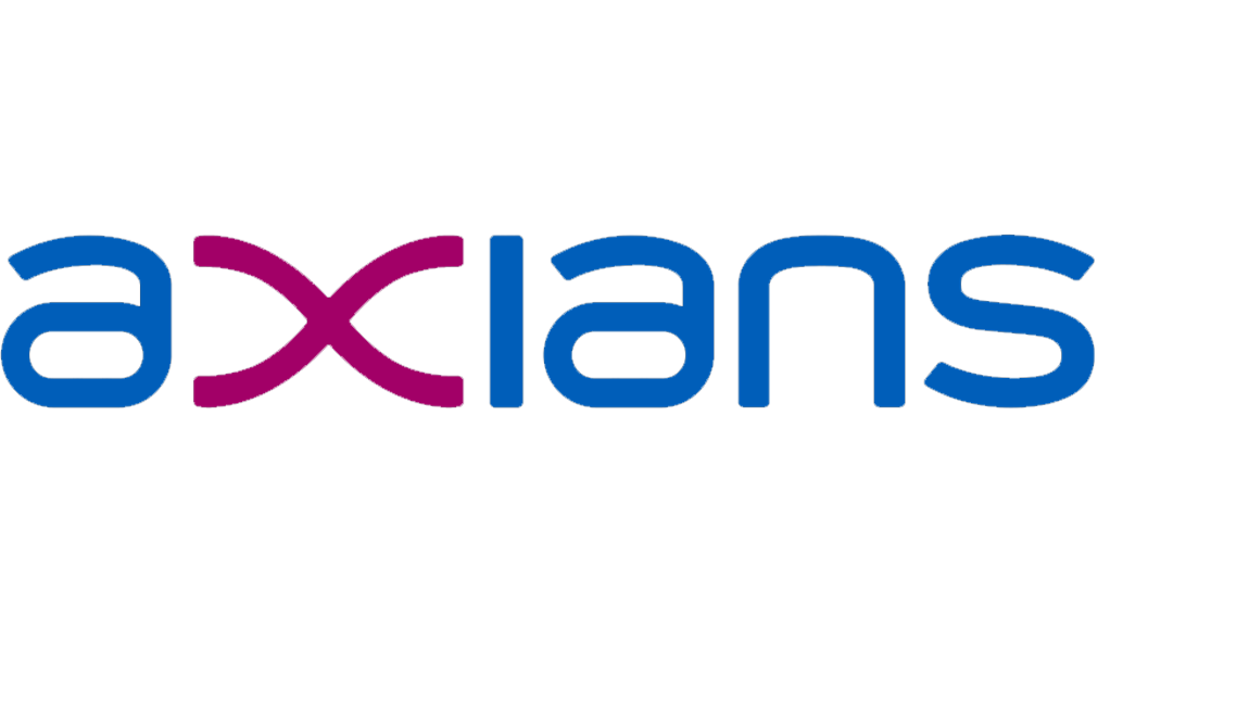 Blue and pink text logo that reads "axians" on a white background, inspired by the innovative spirit of the OutSystems NextStep Experience.