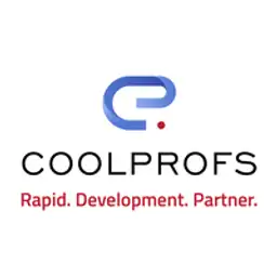 Logo for "COOLPROFS" accompanied by the slogan "Rapid. Development. Partner." The design features a stylized blue and red "CP" above the text, inspired by the dynamic energy of the OutSystems NextStep Experience.