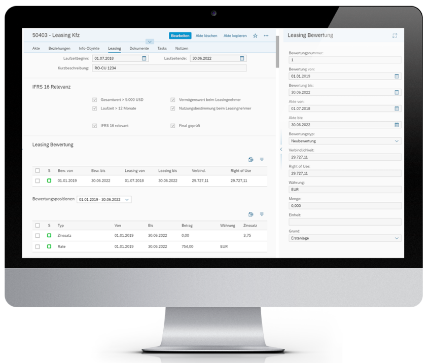 SAP Oberfläche Leasingverträge