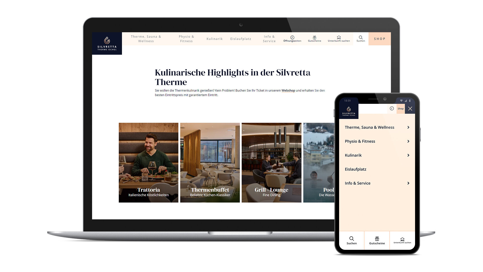 Screenshot von der neuen Website des valantic Austria Kunden Silvretta Therme Ischgl