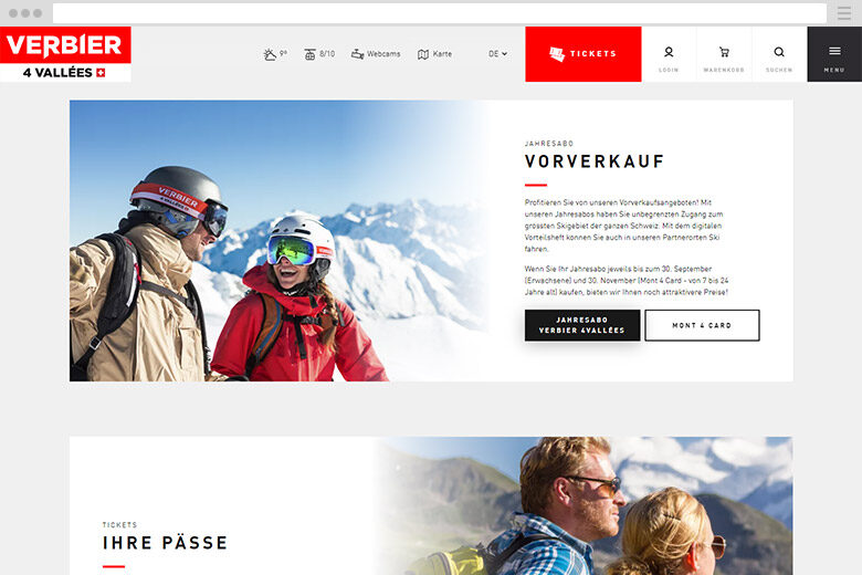 Screenshot der neuen Pimcore-Website von Verbier 4 Vallées