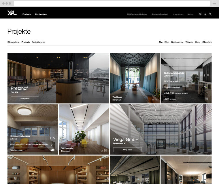 Screenshot der neuen Website des Designerlampen-Herstellers XAL.