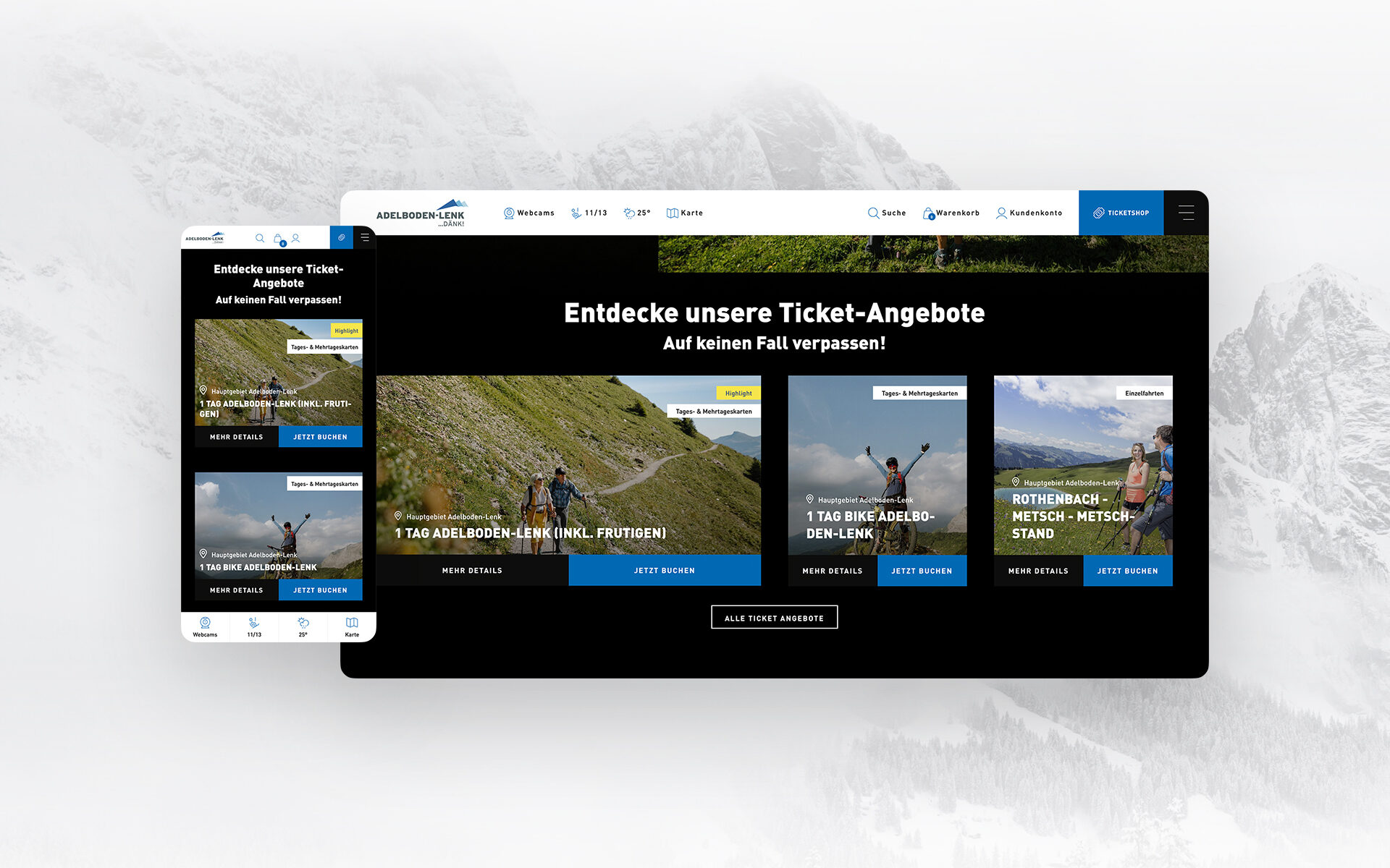 Ticketübersicht der neuen Website des Skigebietes Adelboden-Lenk