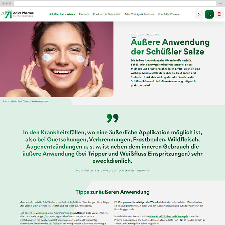 Screenshot der Website von Adler Pharma