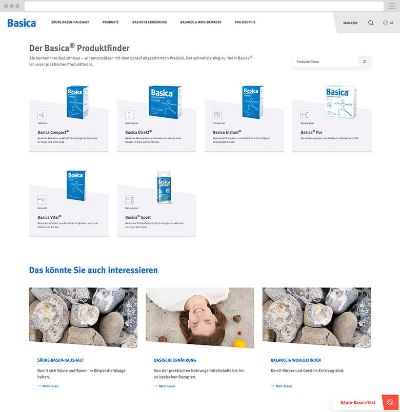 Screenshot der neuen Produktseite von Basica