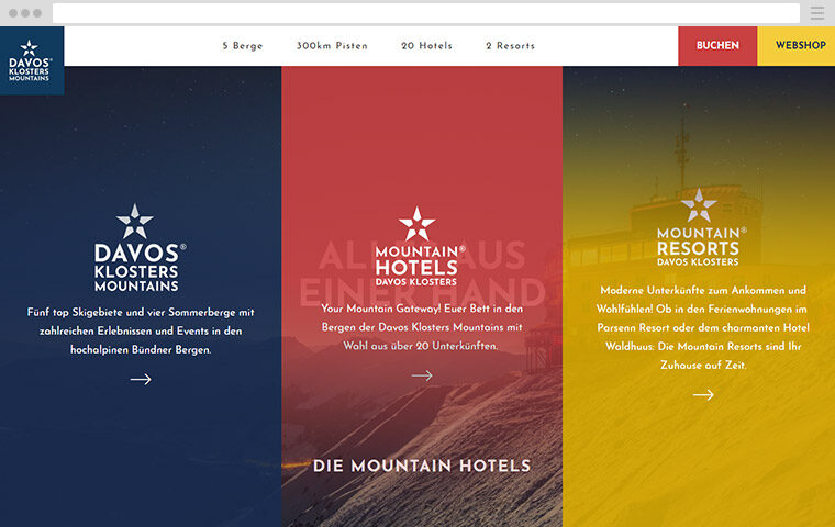 Screenshot der neuen Startseite von davosklostersmountains.ch
