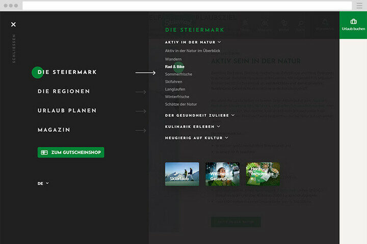 Screenshot der neuen Website von steiermark.com