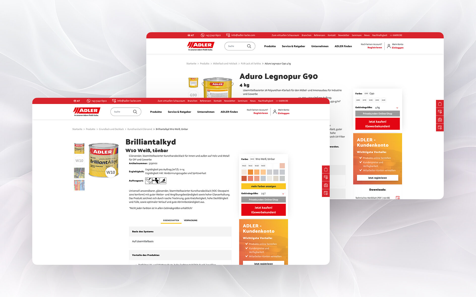 Mockup der neuen Adler-Lacke-Website. Dargestellt auf einem Tablet und einem Smartphone.