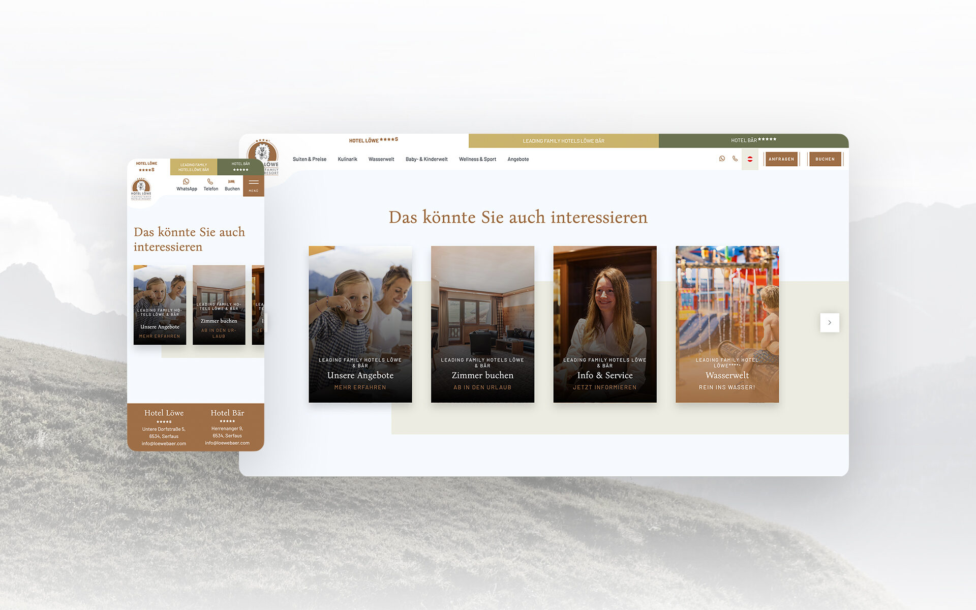 Mockup von der neuen Website der Leading Family Hotels Löwe & Bär. Dargestellt auf einem Laptop und einem Smartphone