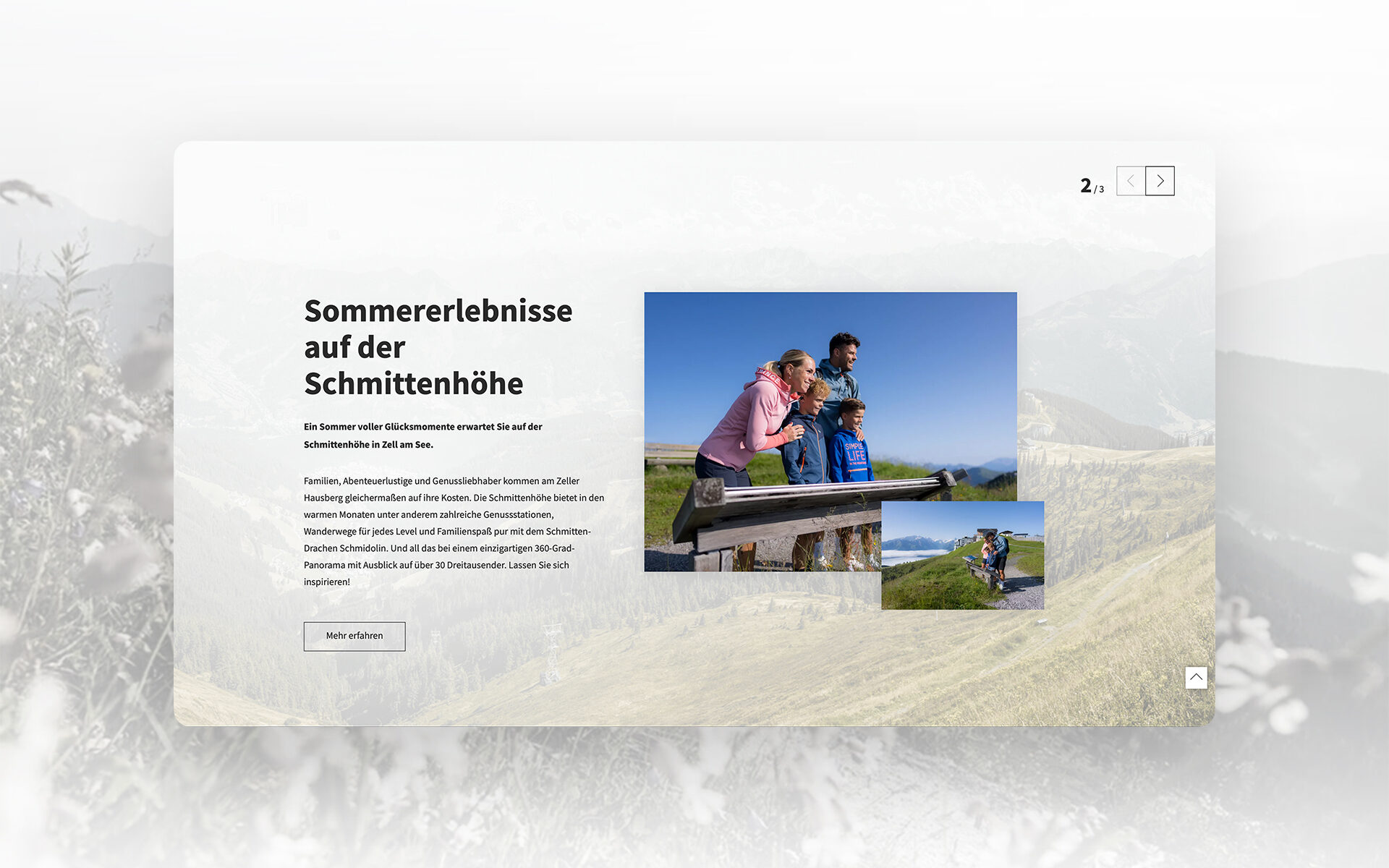 Screenshot der Startseite von der Schmittenhöhe in Zell am See