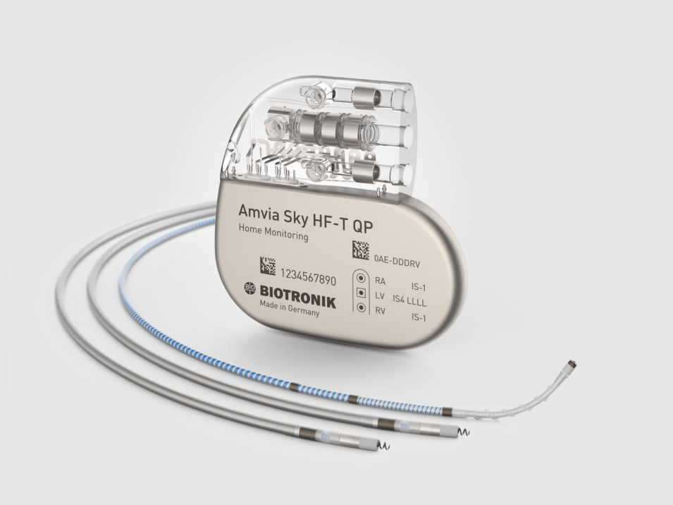 A Biotronik Amvia Sky HF-T QP device with attached leads, Biotronik pacemaker reference valantic APS software wayRTSlabeled for home monitoring, showcases cutting-edge technology akin to how Ivalua enhances Einkaufsprozesse digitalisieren.