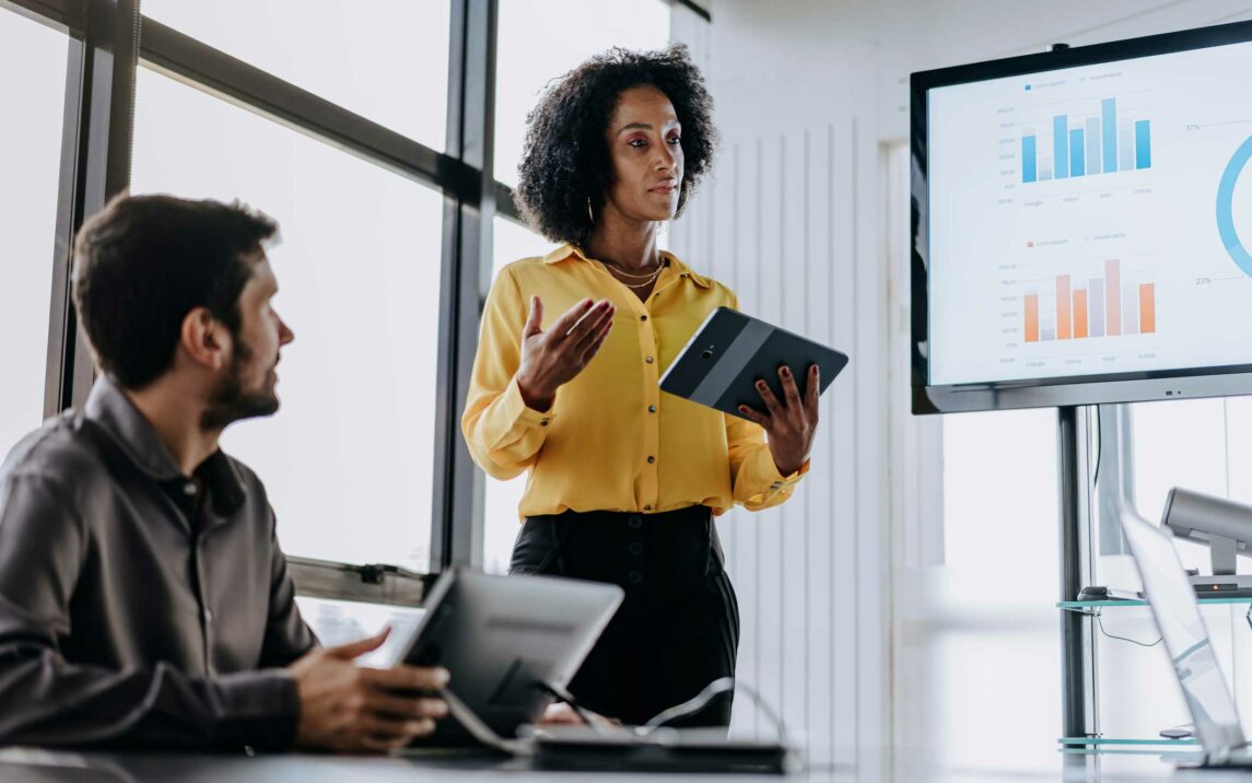 business woman presenting financial results