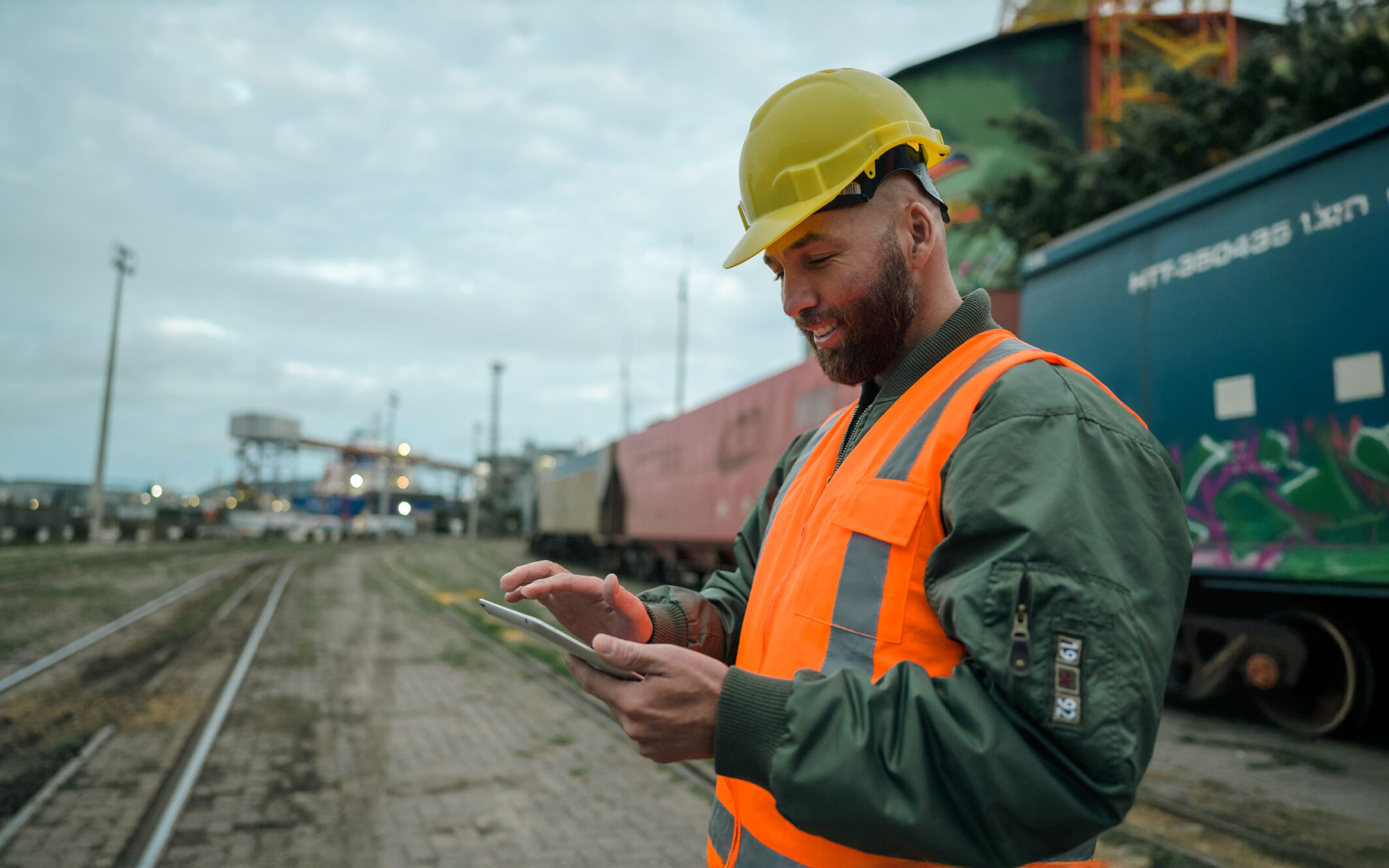 Engineer looking at projects on tablet