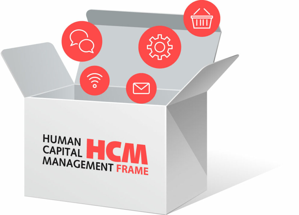 Graphic with a box and icons, valantic HCM Frame