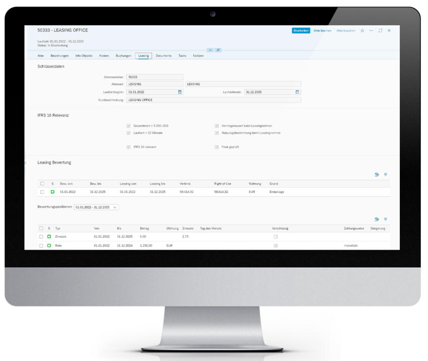 SAP Oberfläche IFRS 16