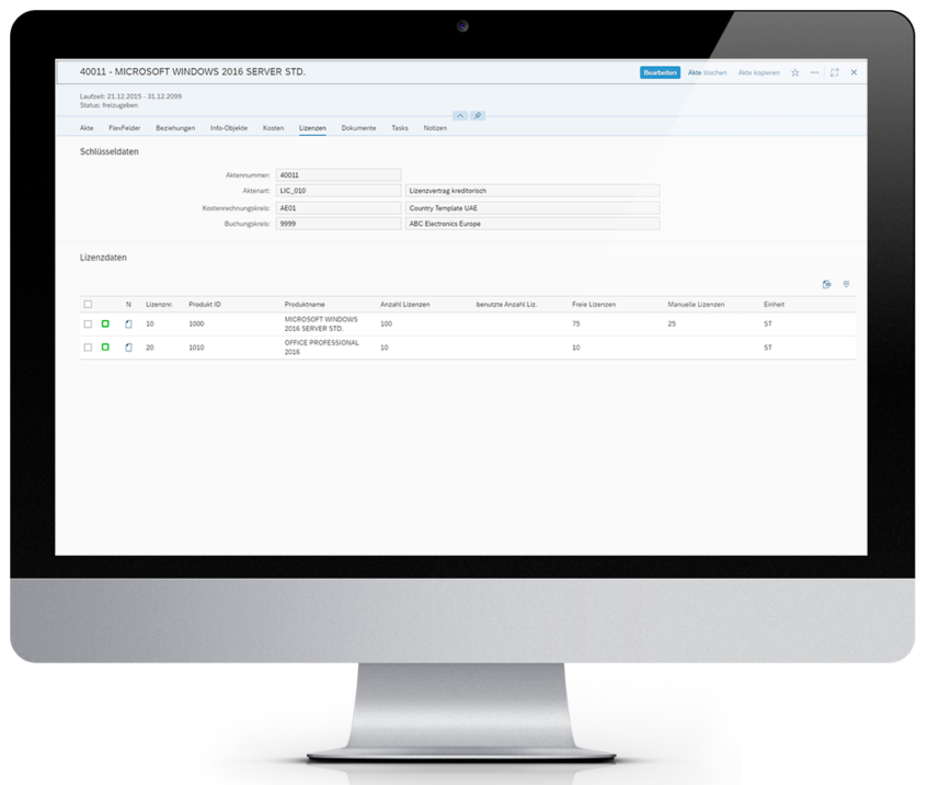 SAP Oberfläche Lizenzmanagement