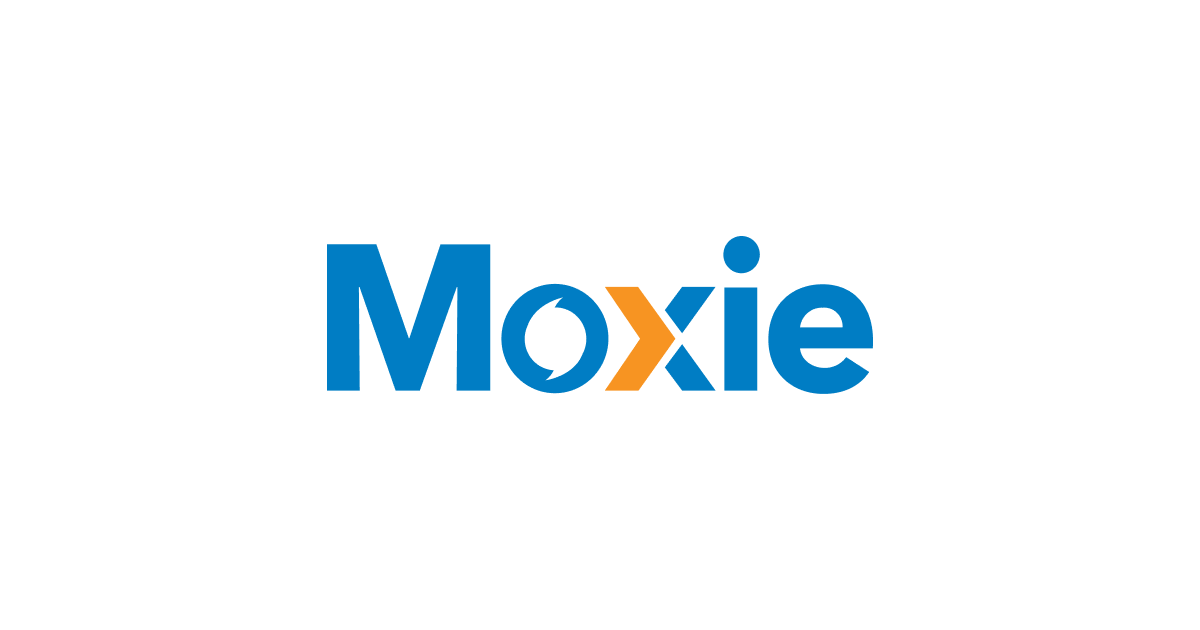 Logo with the word "Moxie" in blue text, featuring a captivating blend of blue and orange for the letters "O" and "X," inspired by the OutSystems NextStep Experience.