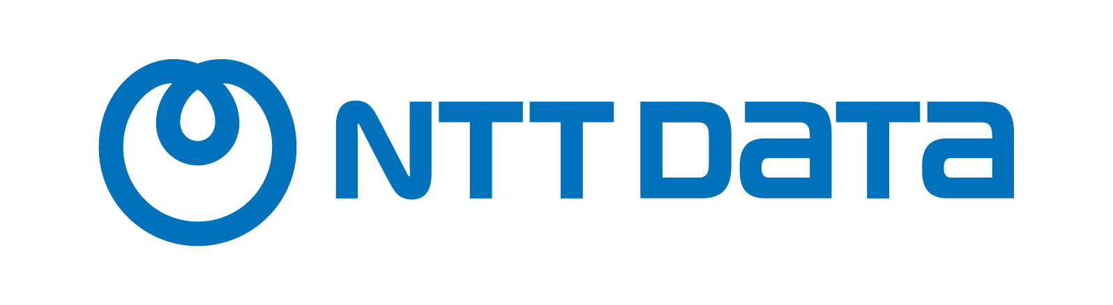 Logo of NTT DATA in blue text, with a stylized blue circular emblem to the left of the text, showcased prominently at the OutSystems NextStep Experience.