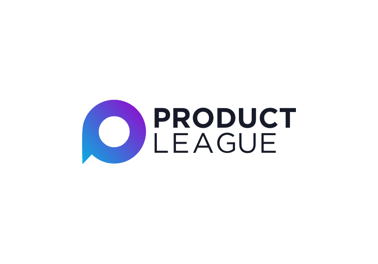 The image shows the logo for Product League, featuring a gradient blue and purple "P" shape next to the text "Product League" in black. The design reflects the innovation of the OutSystems NextStep Experience.