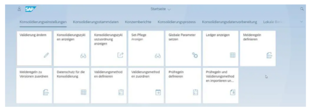 Grafischer Darstellung: Beispielhafte Nutzeroberfläche SAP S/4HANA for Group Reporting