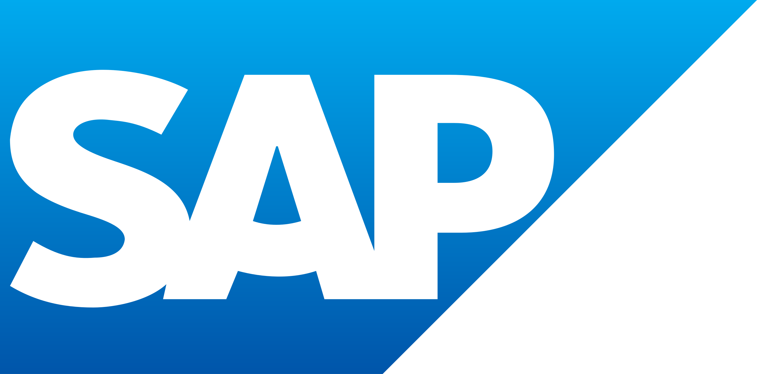 SAP-Logo mit dem Text „SAP“ in Weiß, links vor einem blauen Hintergrund mit Farbverlauf und rechts einer schwarzen Diagonalfläche, hervorgehoben für den Swiss Low-Code Day 2024.