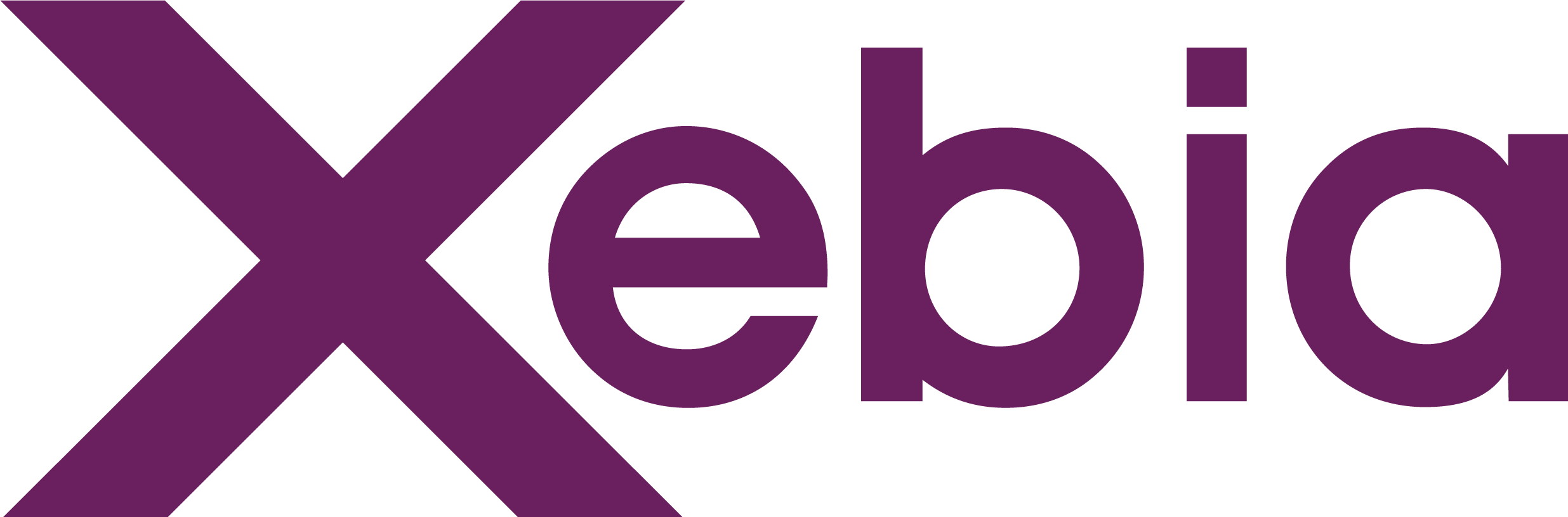 Purple Xebia logo with the letter "X" stylized to extend beneath the rest of the word, evoking a sleek, professional feel akin to the OutSystems NextStep Experience. Background is transparent.